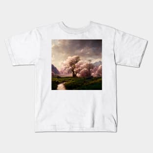 Japanese Sakura Cherry Blossom Trees Landscape #3 Kids T-Shirt